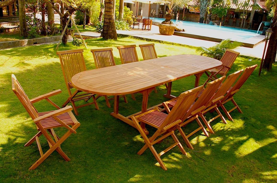 Salon de jardin Teck 12 places Table ovale 8 chaises 2 fauteuils KAJANG - Image 5