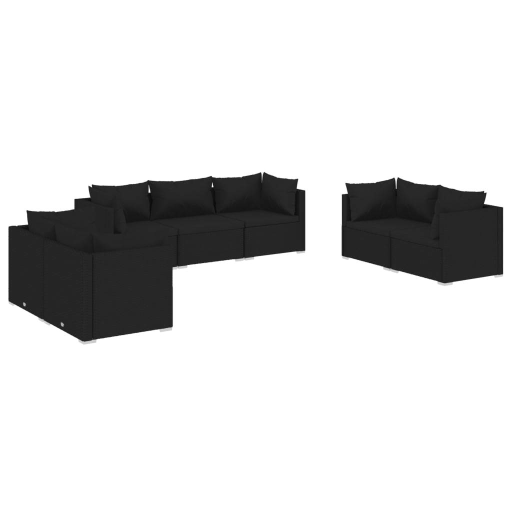 Helloshop26 - Salon de jardin meuble d'extérieur ensemble de mobilier 7 pièces avec coussins résine tressée noir - Imagen 1