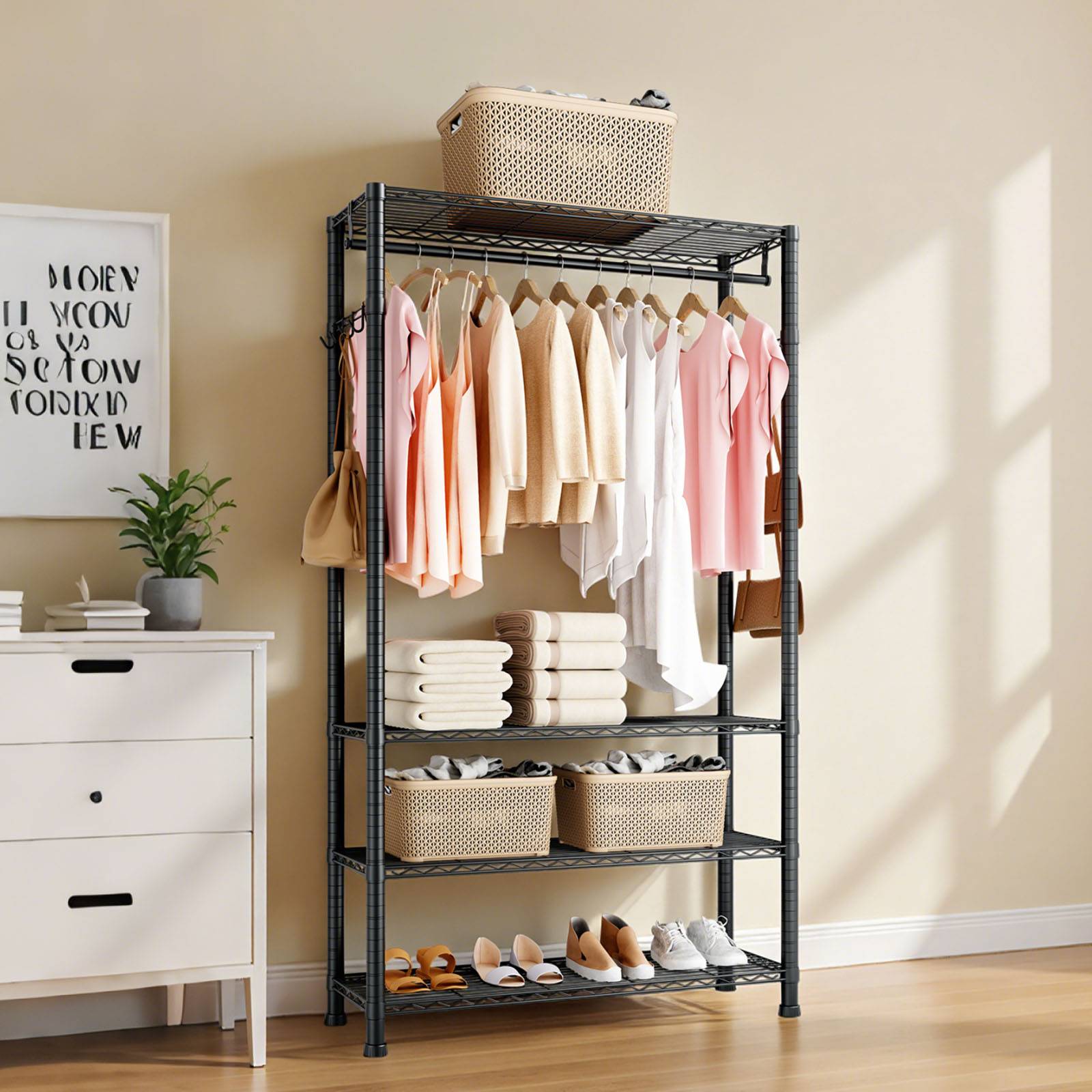 VEVOR Portant à Vêtements Porte-manteau avec 4 Étagères Réglables pour Chambre - Image 8
