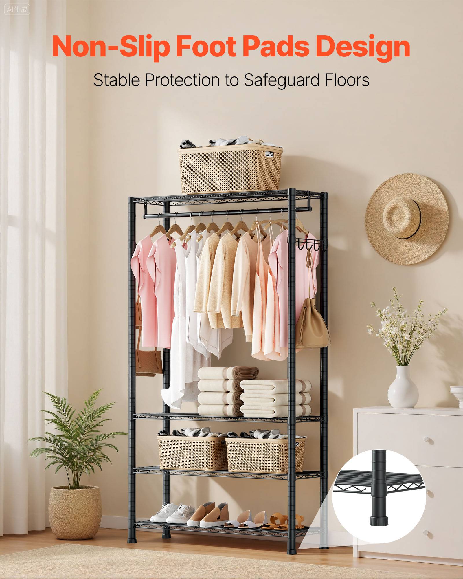 VEVOR Portant à Vêtements Porte-manteau avec 4 Étagères Réglables pour Chambre - Image 6