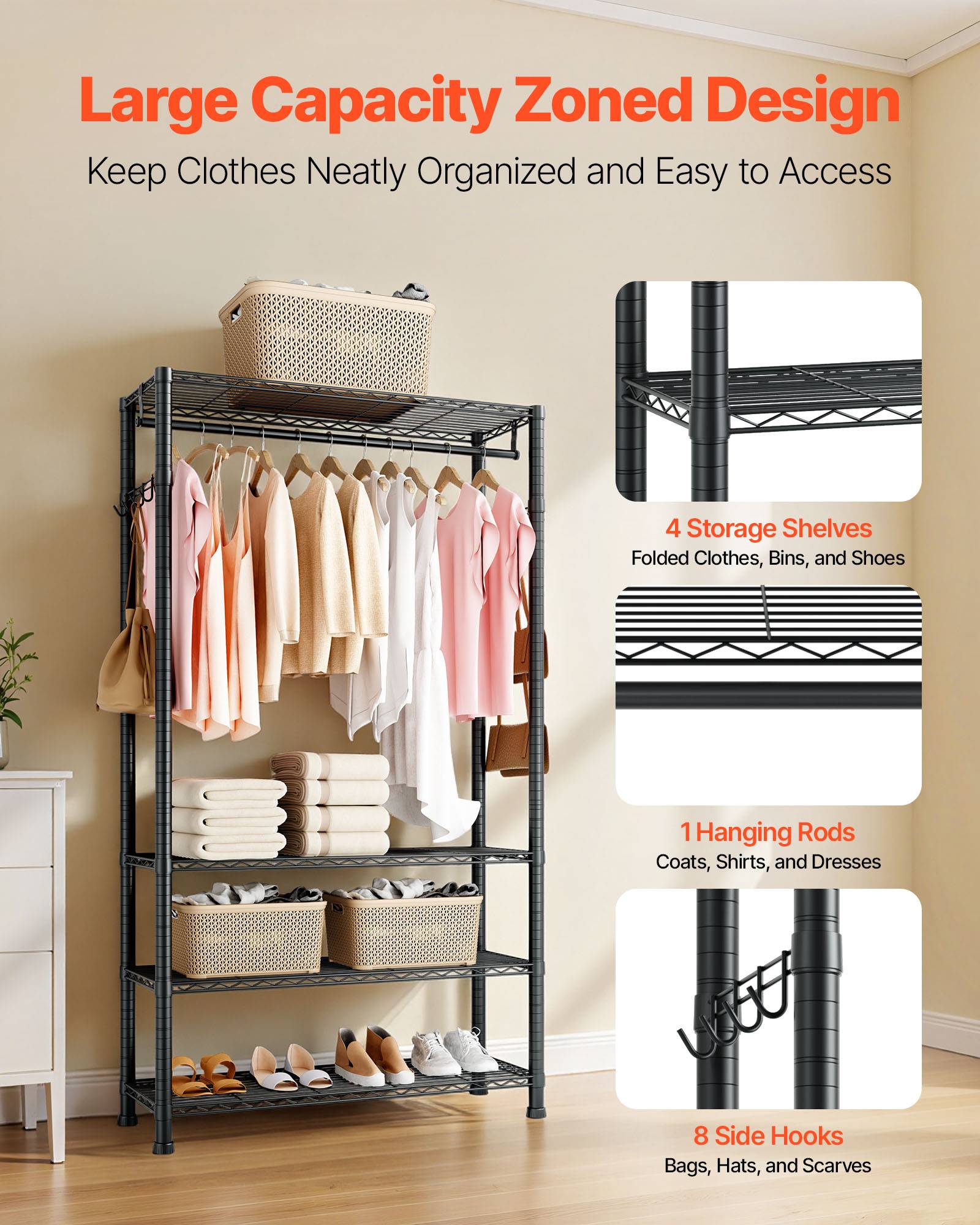 VEVOR Portant à Vêtements Porte-manteau avec 4 Étagères Réglables pour Chambre - Image 2