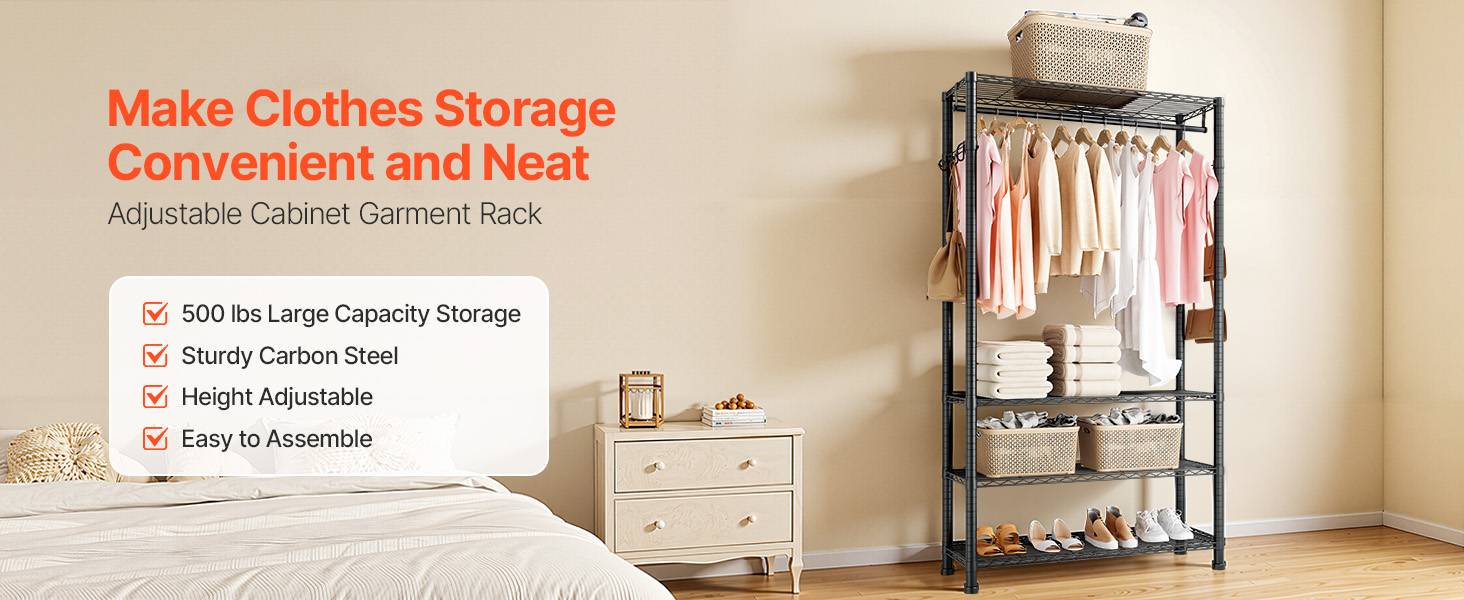 VEVOR Portant à Vêtements Porte-manteau avec 4 Étagères Réglables pour Chambre - Image 9