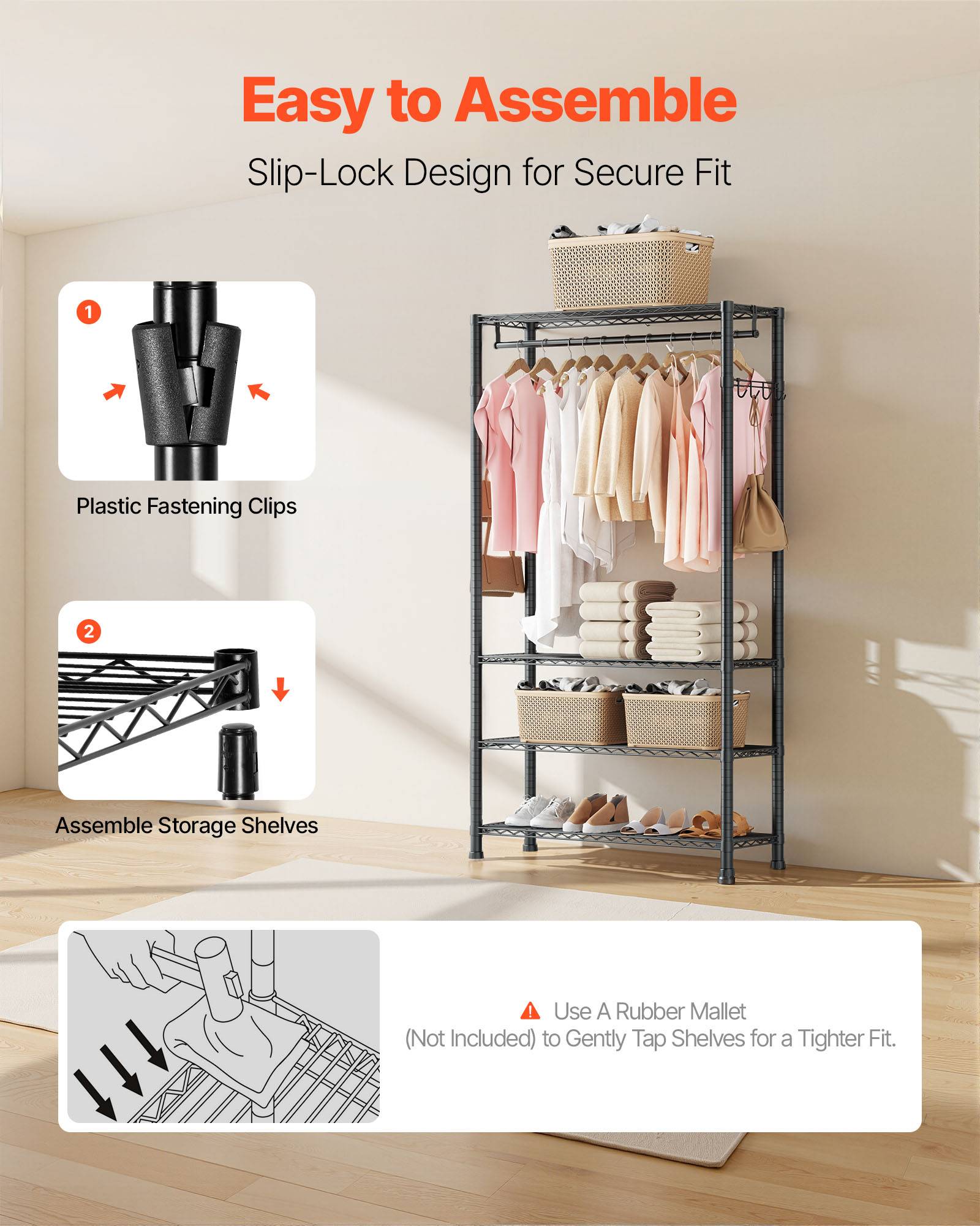 VEVOR Portant à Vêtements Porte-manteau avec 4 Étagères Réglables pour Chambre - Image 7