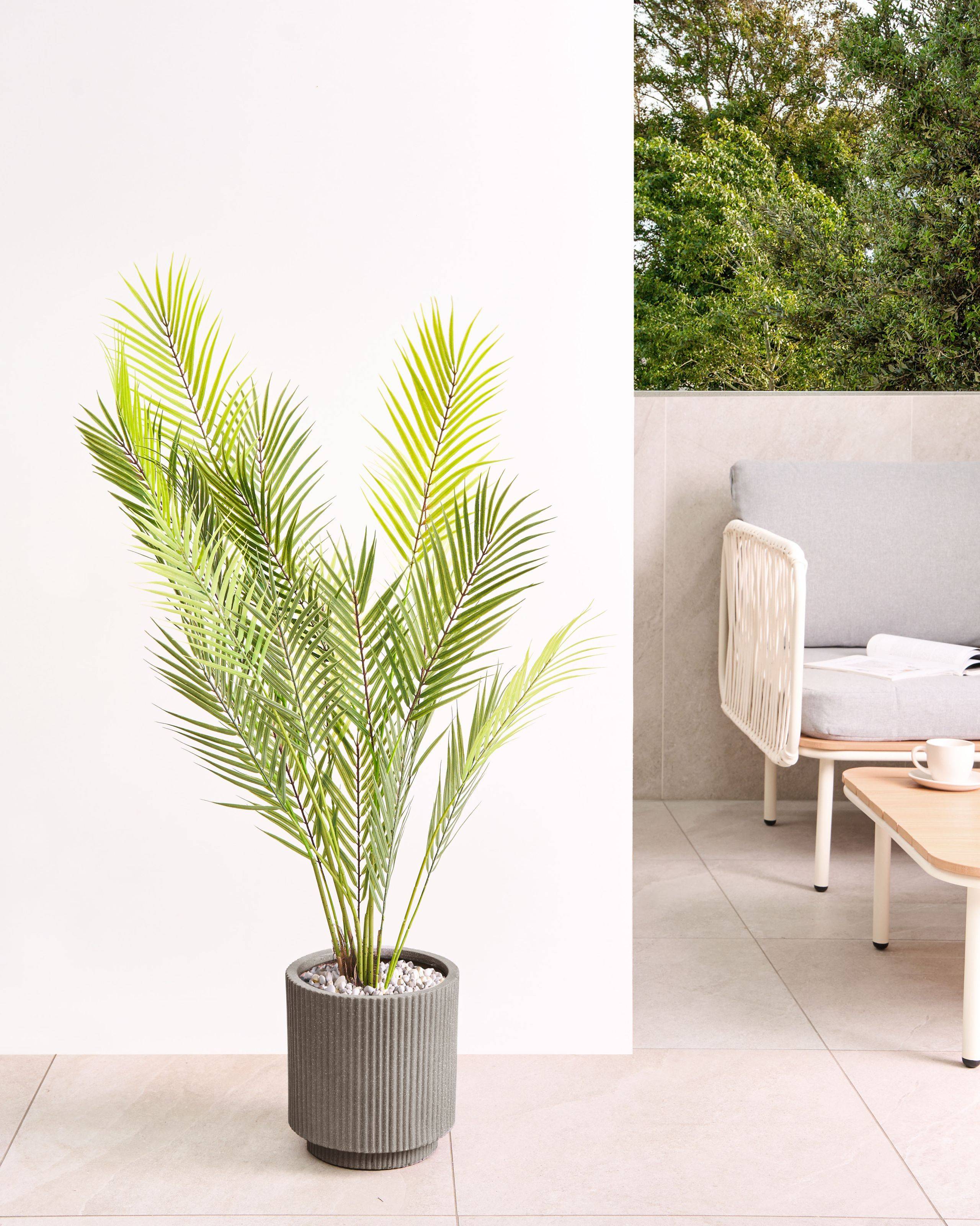 Pot de Fleurs Taupe en Fibre d\'argile à Nervures 24 x 24 x 24 cm avec Trou de drainage Cache-pot Extérieur pour Jardin Patio - Image 2
