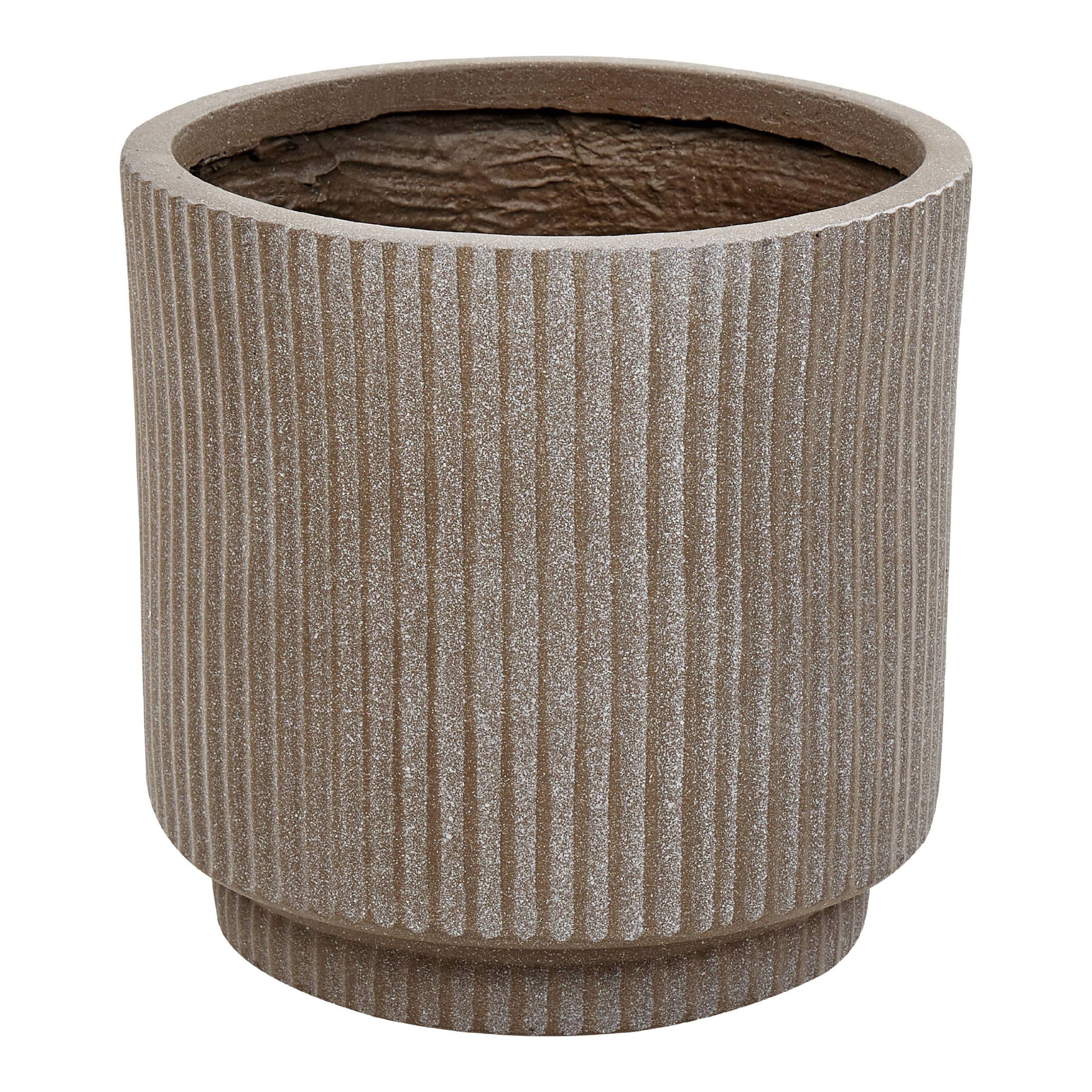 Pot de Fleurs Taupe en Fibre d\'argile à Nervures 24 x 24 x 24 cm avec Trou de drainage Cache-pot Extérieur pour Jardin Patio - Image 1