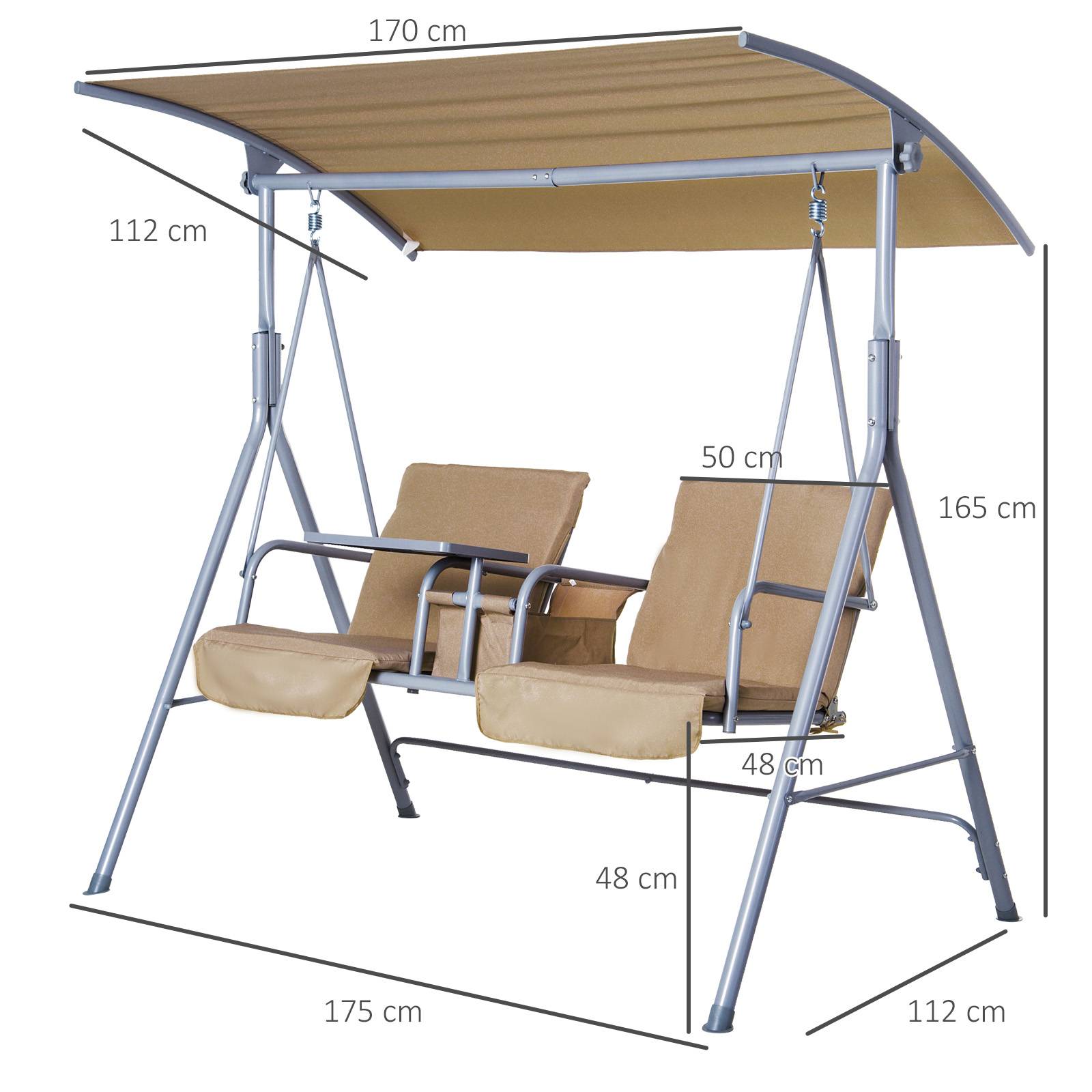 Outsunny - Balancelle design de jardin 2 places inclinaison toit réglable tablette rétractable rangement acier gris clair beige - Outsunny - Imagen 3