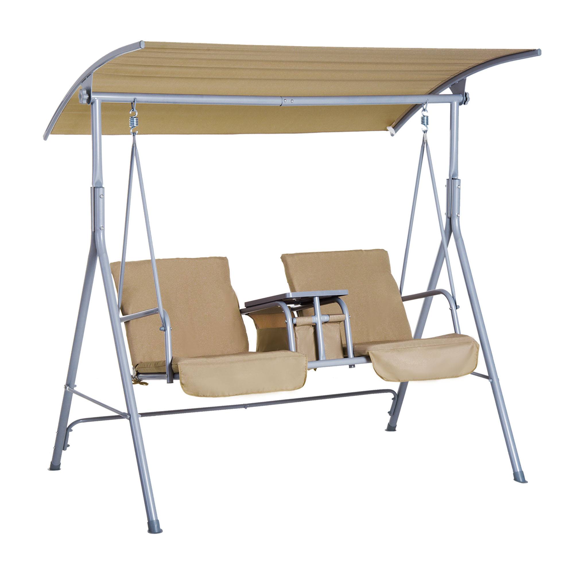 Outsunny - Balancelle design de jardin 2 places inclinaison toit réglable tablette rétractable rangement acier gris clair beige - Outsunny - Imagen 1