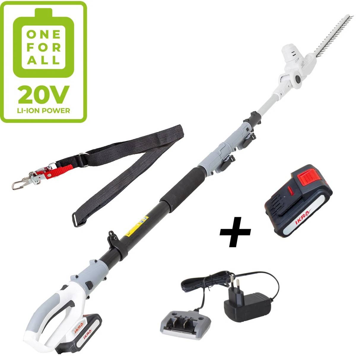 Taille haie téléscopique 20V - Longueur de coupe 40 cm - Batterie lithium 2.0Ah Chargeur 20V IKRA - Image 2
