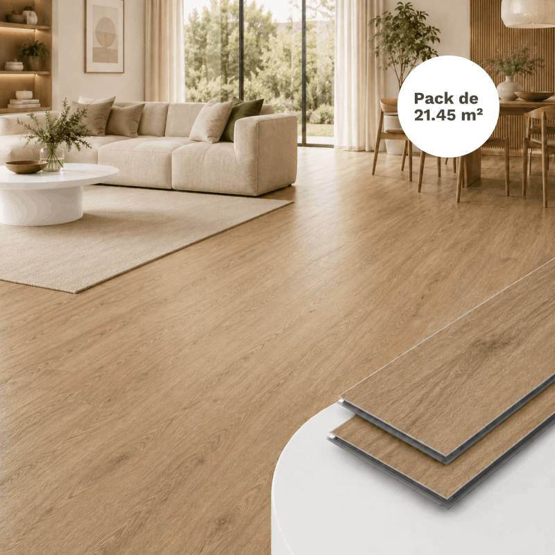 Sol vinyle SPC clipsable 21,45 m² chêne clair - Sous couche intégrée, usure 0,5 mm - Coloris - Chêne clair - Image 1