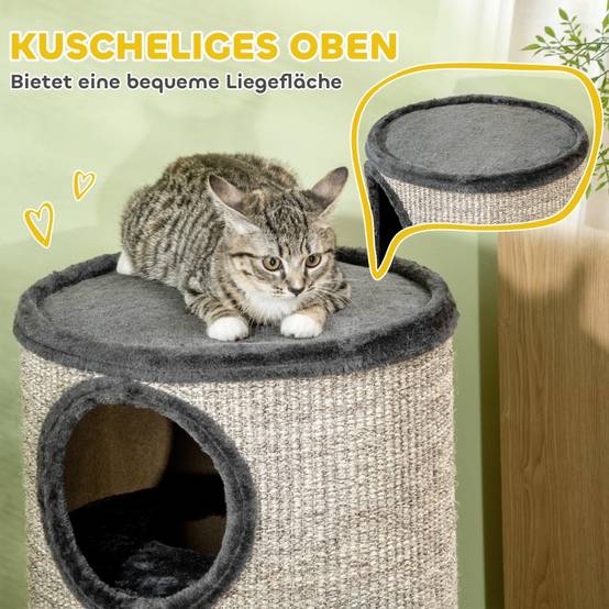 Tonne à griffer intérieur 3 niveaux 38 x 38 x 70 cm sisal peluche gris - PANGIVO - Image 5