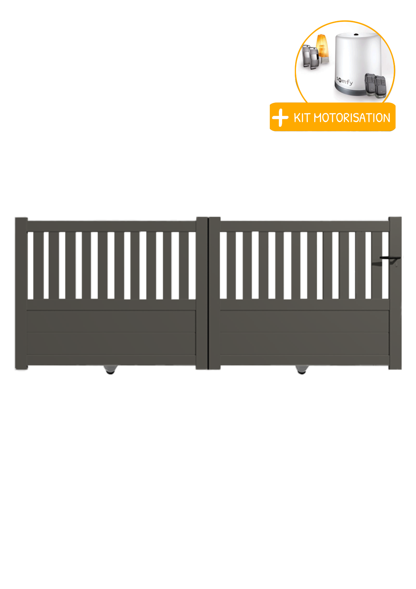 Portail Packit - Portail alu coulissant semi-ajouré en kit +MOT dim. L.4000 (entre piliers) X H.1300 mm  Gris Quartz (RAL 7039)
