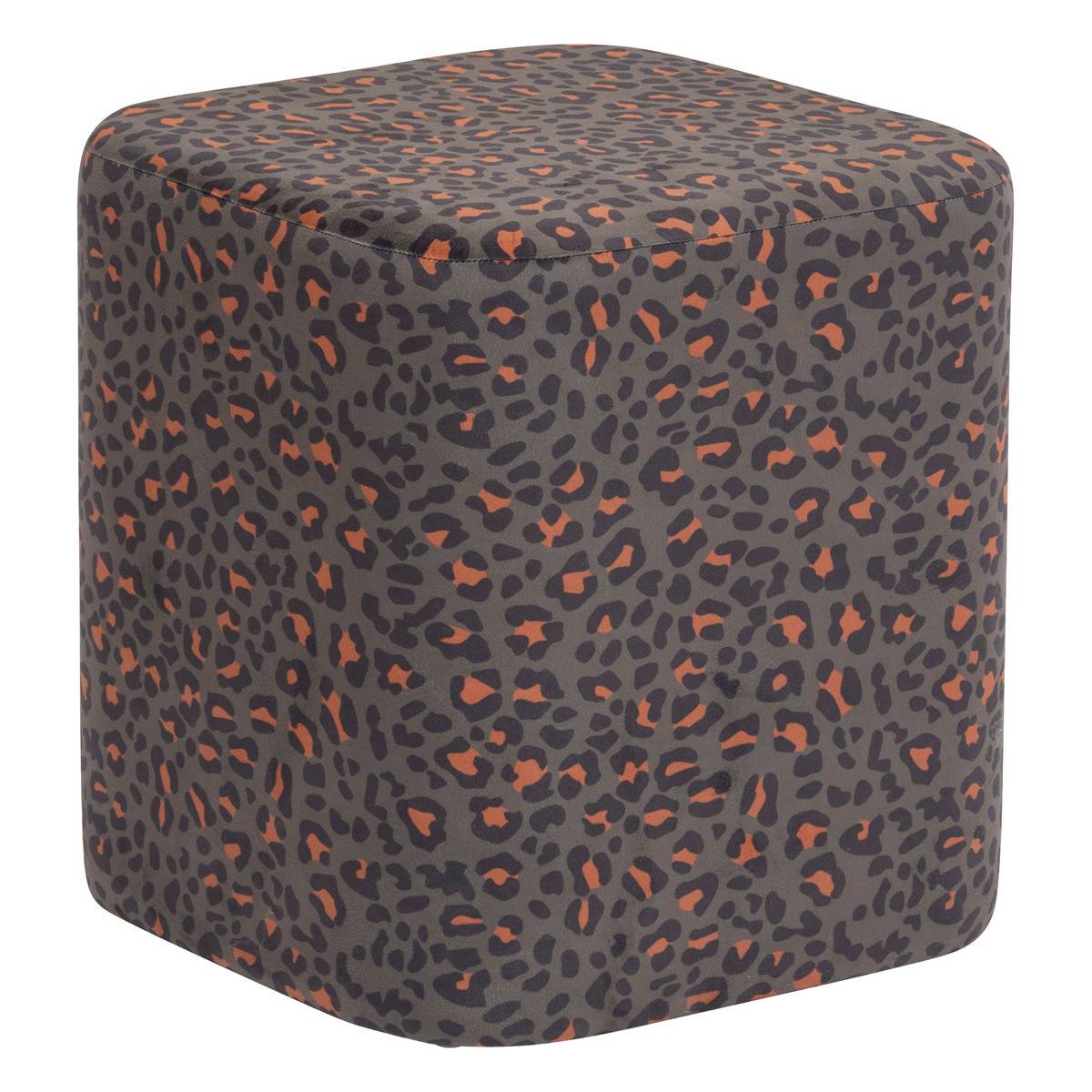 Pouf en Velours Vert Kaki motif léopard  38 x 40 cm - Imagen 1
