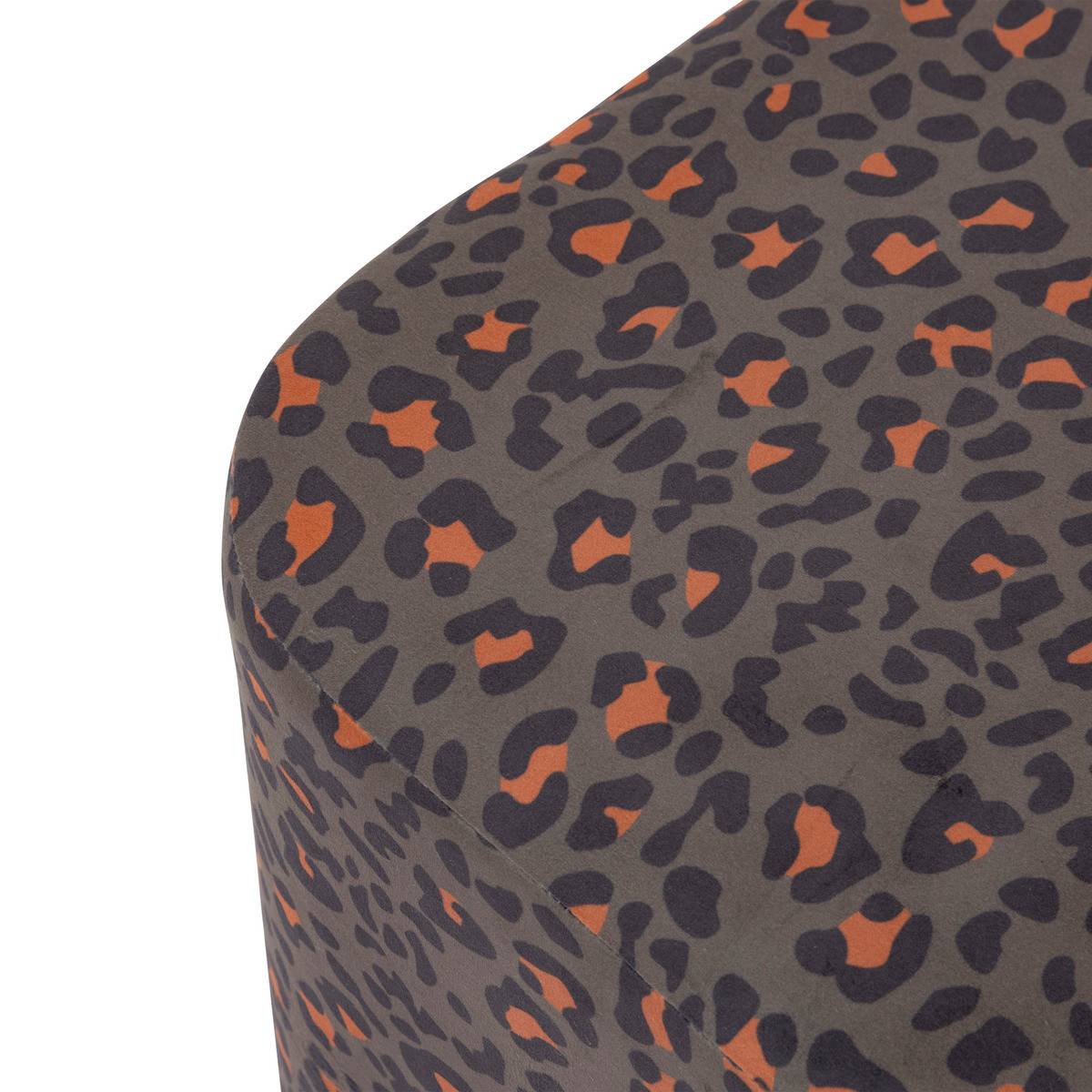 Pouf en Velours Vert Kaki motif léopard  38 x 40 cm - Imagen 2