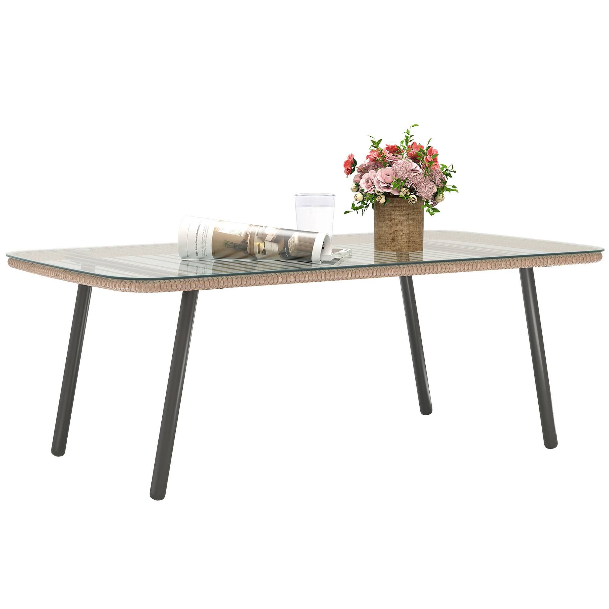 PANGIVO - Table basse de jardin résine tressée effet bois naturel 110 x 60 x 40 cm - PANGIVO
