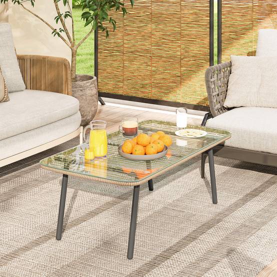 Table basse de jardin résine tressée effet bois naturel 110 x 60 x 40 cm - PANGIVO - Image 10