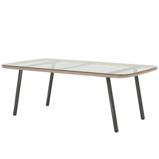 Table basse de jardin résine tressée effet bois naturel 110 x 60 x 40 cm - PANGIVO - Image 2