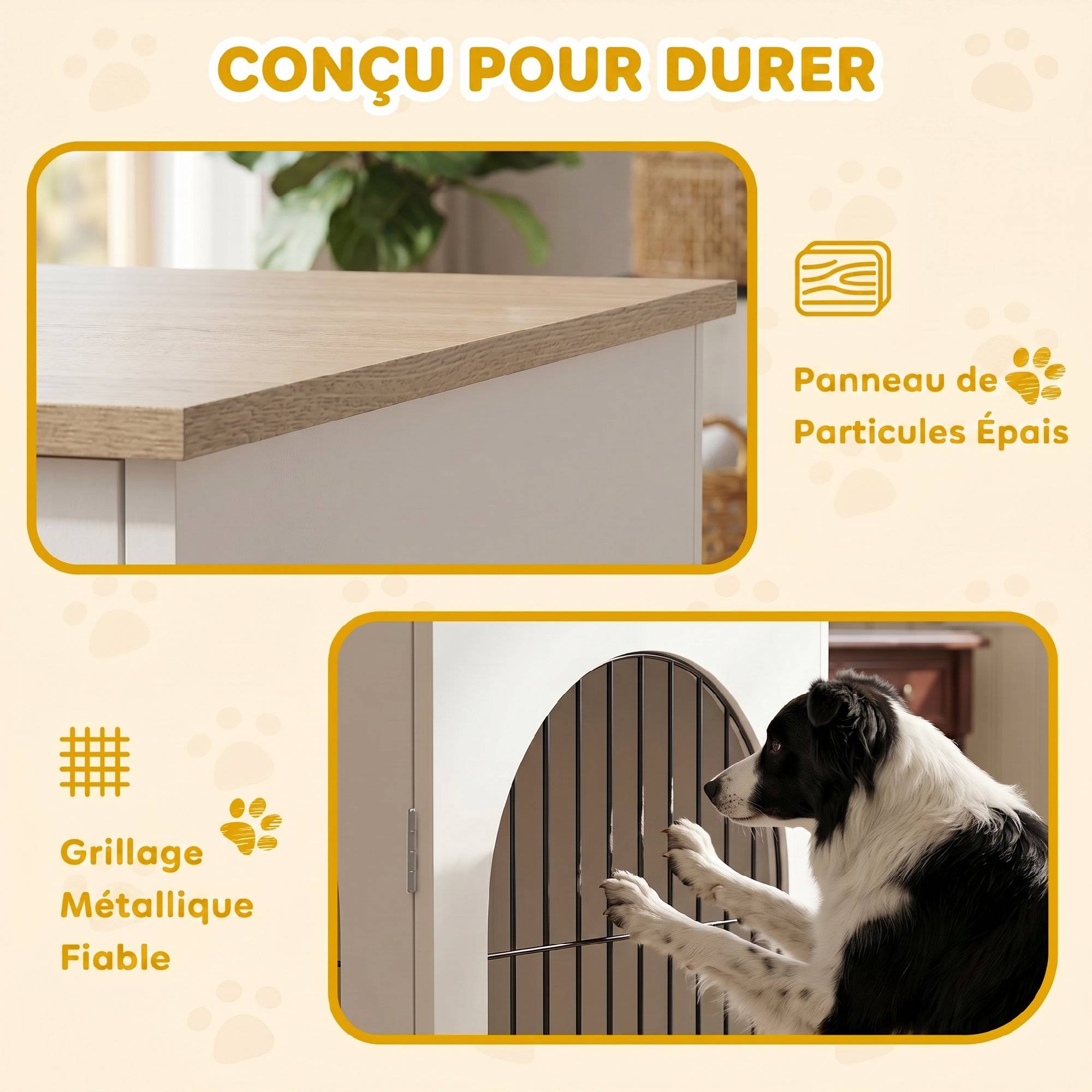 Cage meuble pour chien intérieur arche double porte métal, table d'appoint, 80x56x59cm, blanc - Image 8