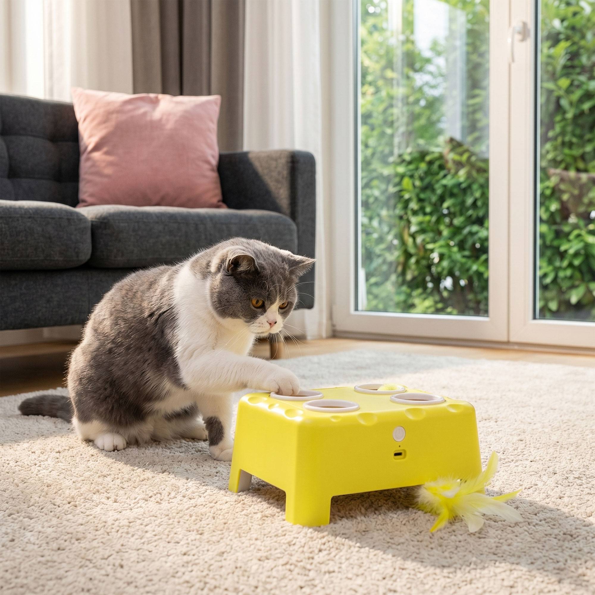 Sans Marque - Jouet Interactif pour Chats d'Intérieur Rechargeable, 3 Modes Réglables Repos Intelligent, 18,8 x 14 x 6 cm, Jaune - Image 3