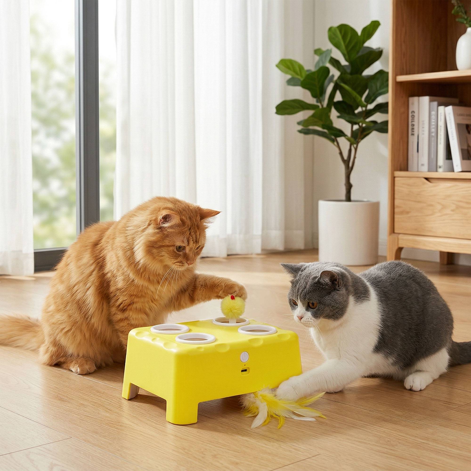 Sans Marque - Jouet Interactif pour Chats d'Intérieur Rechargeable, 3 Modes Réglables Repos Intelligent, 18,8 x 14 x 6 cm, Jaune - Image 4