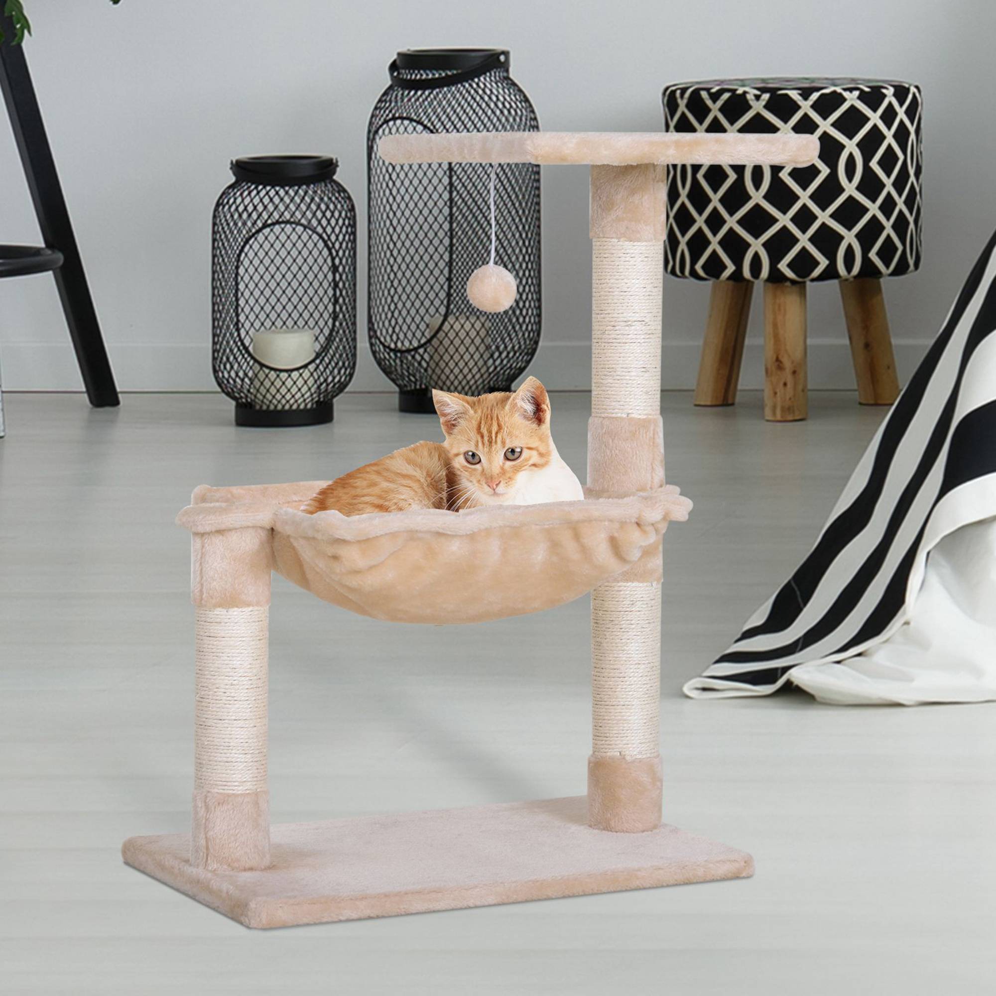 Arbre à chat sisal et peluche beige 50 x 36 x 70 cm - PANGIVO - Image 4