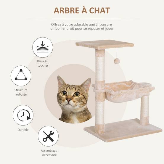 Arbre à chat sisal et peluche beige 50 x 36 x 70 cm - PANGIVO - Image 6