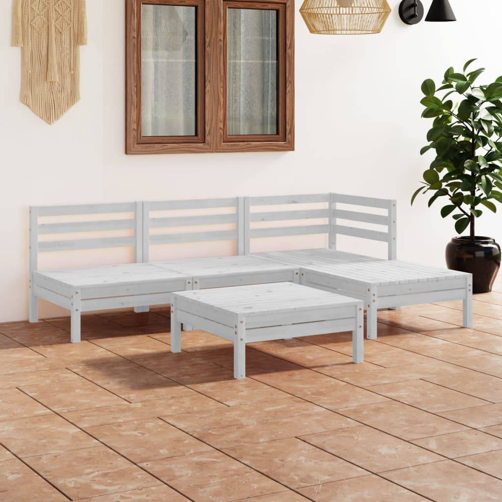 Maison Chic - 5 pcs salon de jardin - Mobilier d'extérieur - Mobilier de jardin Bois de pin massif Blanc-JU7572 - Image 2