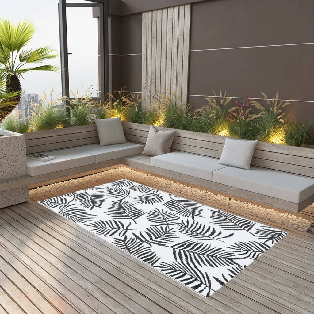 Tapis extérieur - Tapis de jardin - Tapis de terrasse Blanc et noir 160x230 cm PP-JU12232 - Image 2