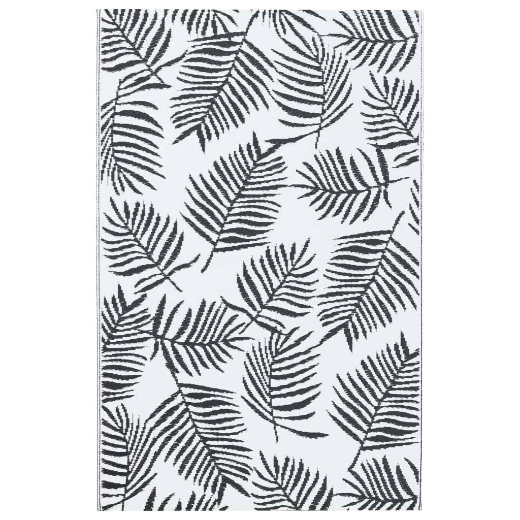 Tapis extérieur - Tapis de jardin - Tapis de terrasse Blanc et noir 160x230 cm PP-JU12232 - Image 1
