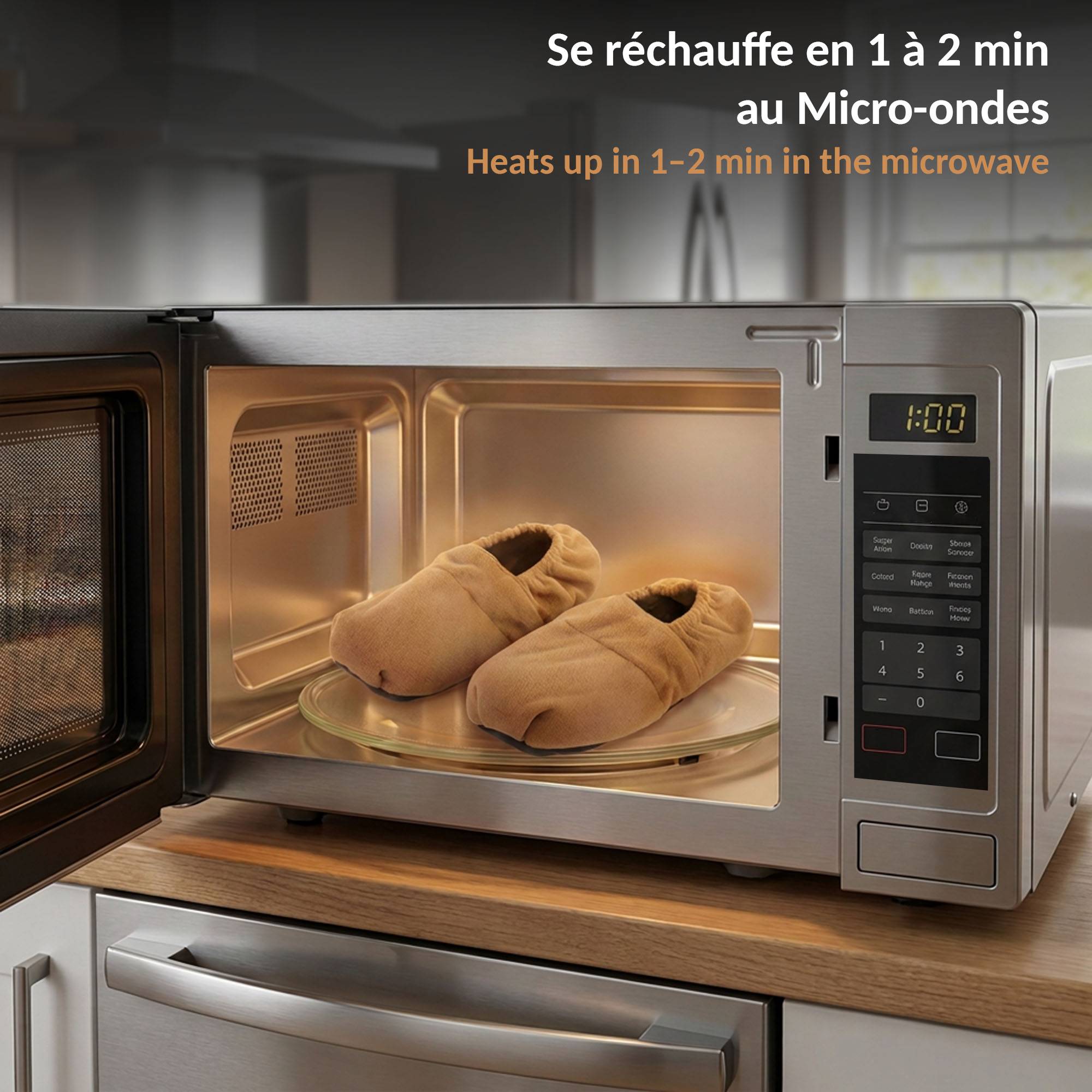 Fishtec - Chaussons chauffants Graines de lin Micro-ondes Chaud Froid polaire doux taille 41 45 Pochette incluse Confort Détente - Image 3