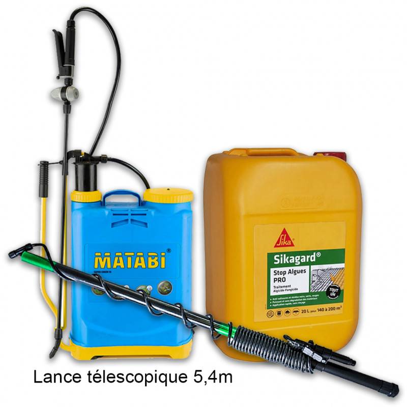 Matabi - Pack Pulvérisateur Super Green 12 - 12L MATABI + Lance télescopique 5,4m MATABI + Stop algues PRO Sikagard 20L SIKA - Image 1