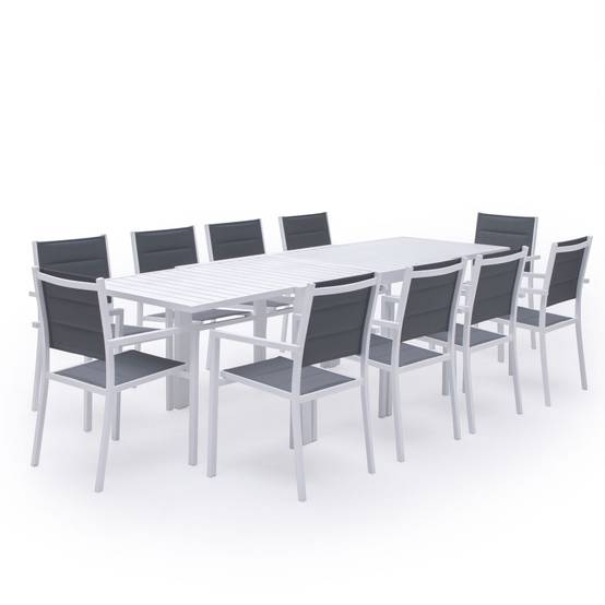 Happy Garden - Salon de jardin VENEZIA extensible en textilène gris 10 places - aluminium blanc - HAPPY GARDEN - Imagen 1