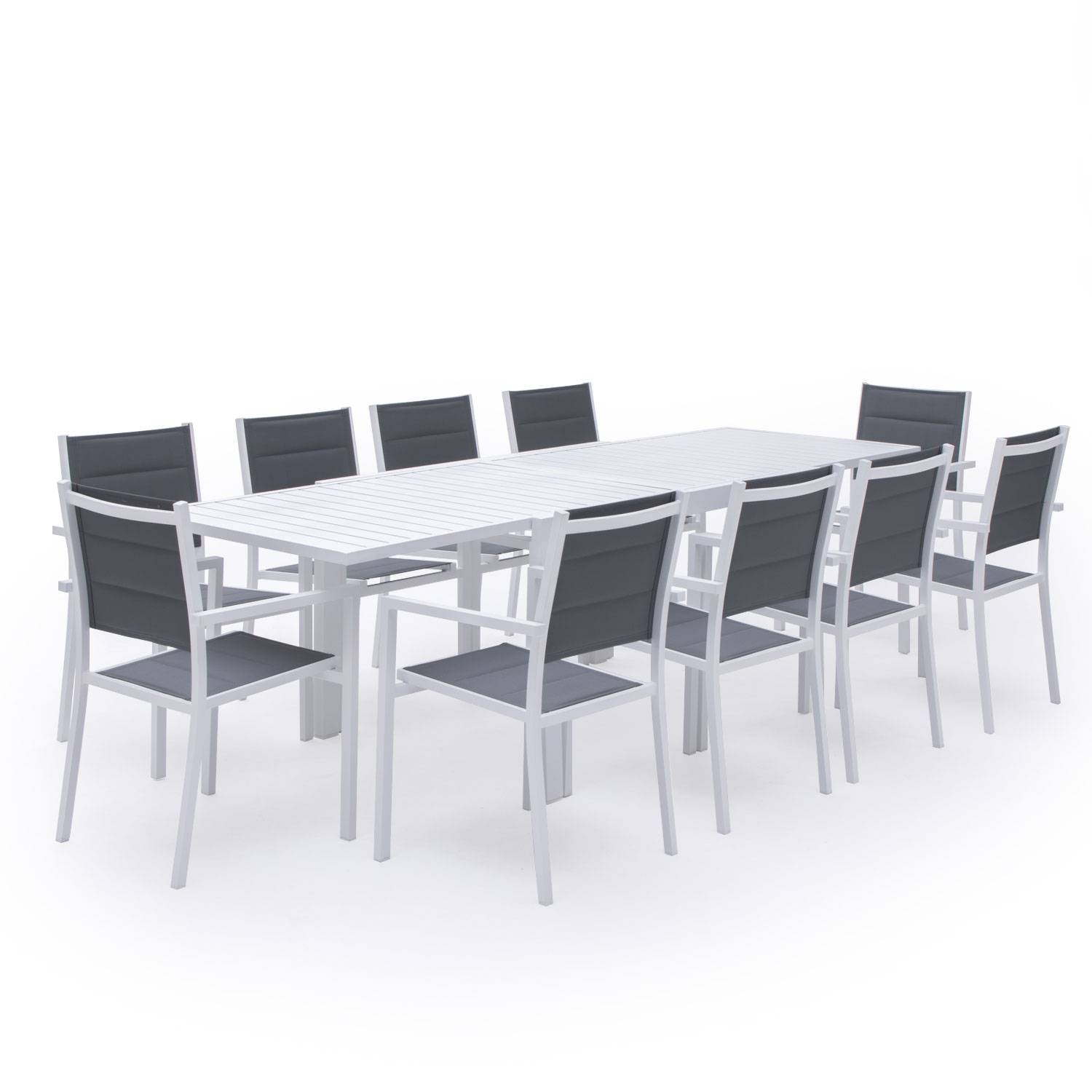 Happy Garden - Salon de jardin VENEZIA extensible en textilène gris 10 places - aluminium blanc - HAPPY GARDEN - Imagen 1