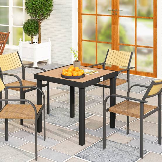 Table jardin plastique cadre aluminium 78x78x74cm noire résistante, repas 4 personnes extérieur - Image 2