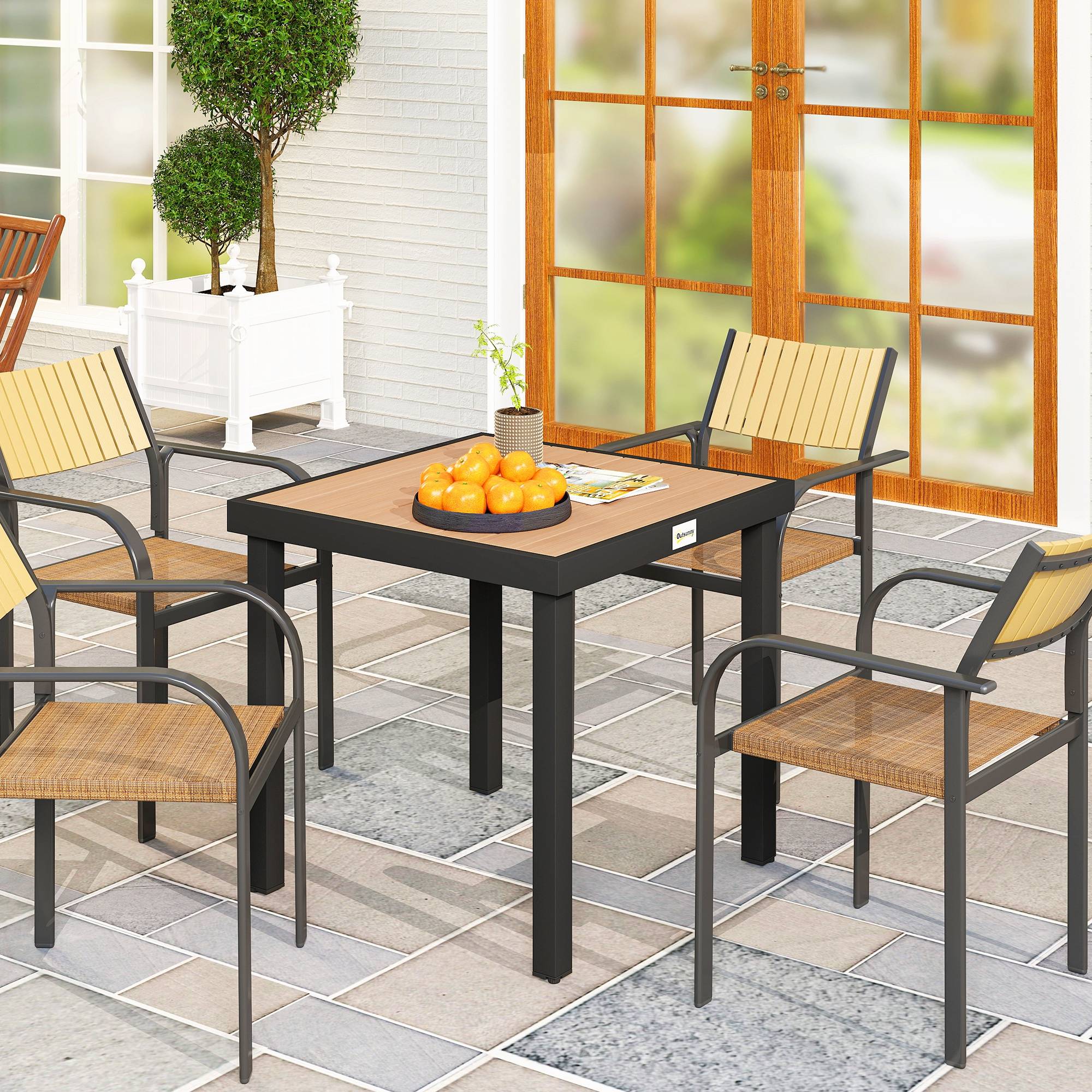 Table jardin plastique cadre aluminium 78x78x74cm noire résistante, repas 4 personnes extérieur - Image 2