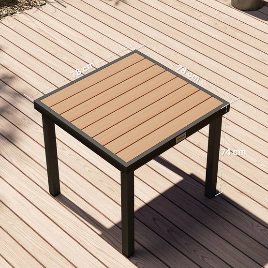 Table jardin plastique cadre aluminium 78x78x74cm noire résistante, repas 4 personnes extérieur - Image 3