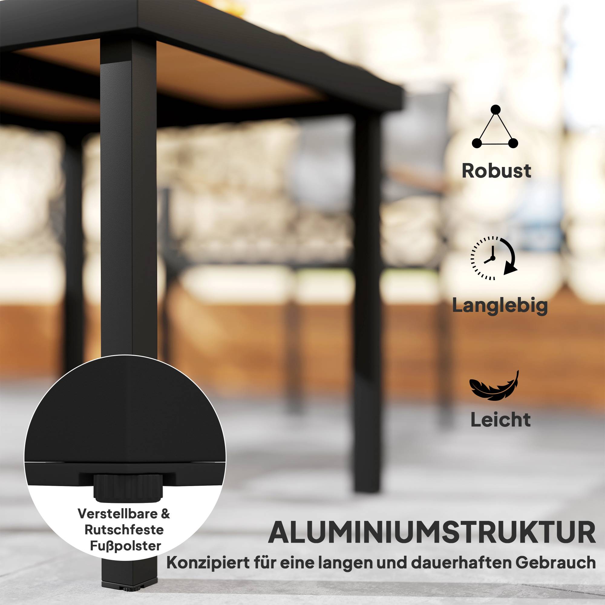 Table jardin plastique cadre aluminium 78x78x74cm noire résistante, repas 4 personnes extérieur - Image 5