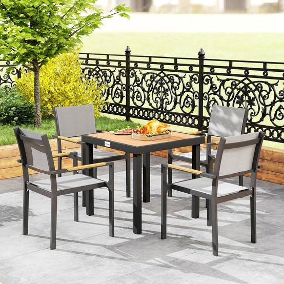 Table jardin plastique cadre aluminium 78x78x74cm noire résistante, repas 4 personnes extérieur - Image 7