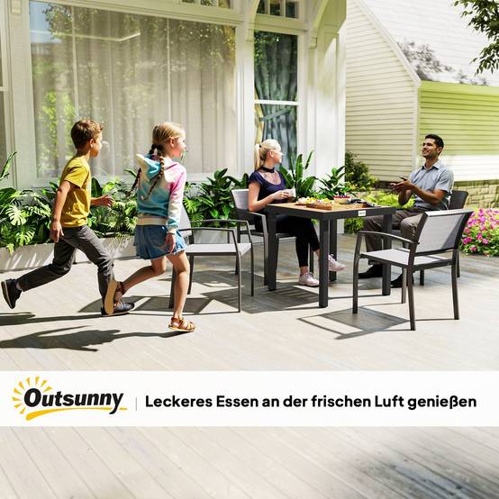 Table jardin plastique cadre aluminium 78x78x74cm noire résistante, repas 4 personnes extérieur - Image 8
