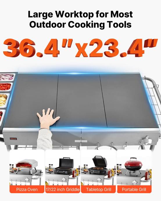 Vevor - VEVOR Desserte de Jardin Chariot de Barbecue pour Plancha 136x76x79 cm Cuisine - Image 4