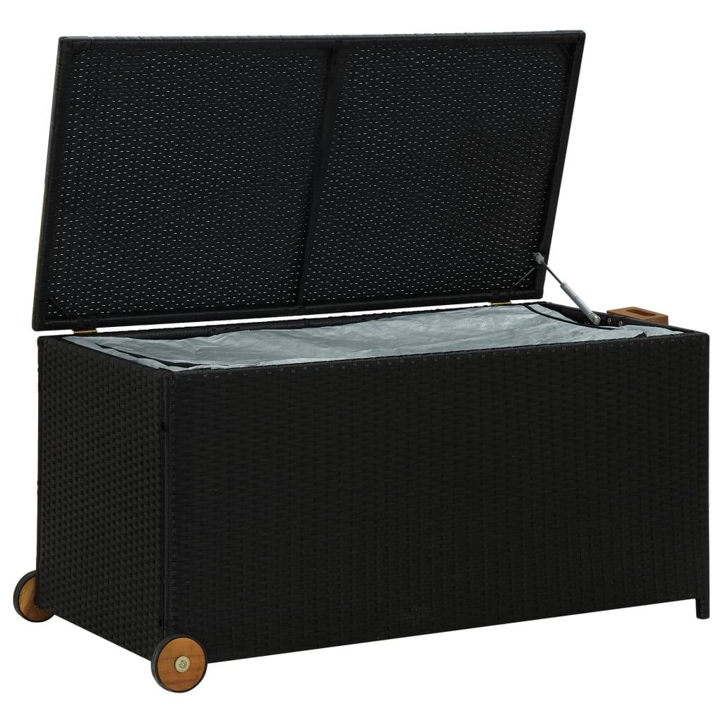 Coffre de rangement - Boîte de rangement extérieure - Coffre de jardin noir 120x65x61 cm résine tressée - Image 5