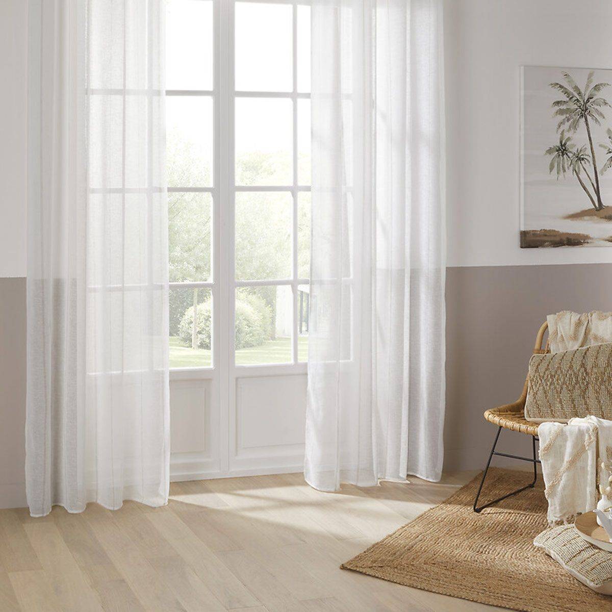 Voilage à œillets Blanc avec de fines rayures Beige Lin 140 x 240 cm - Imagen 2