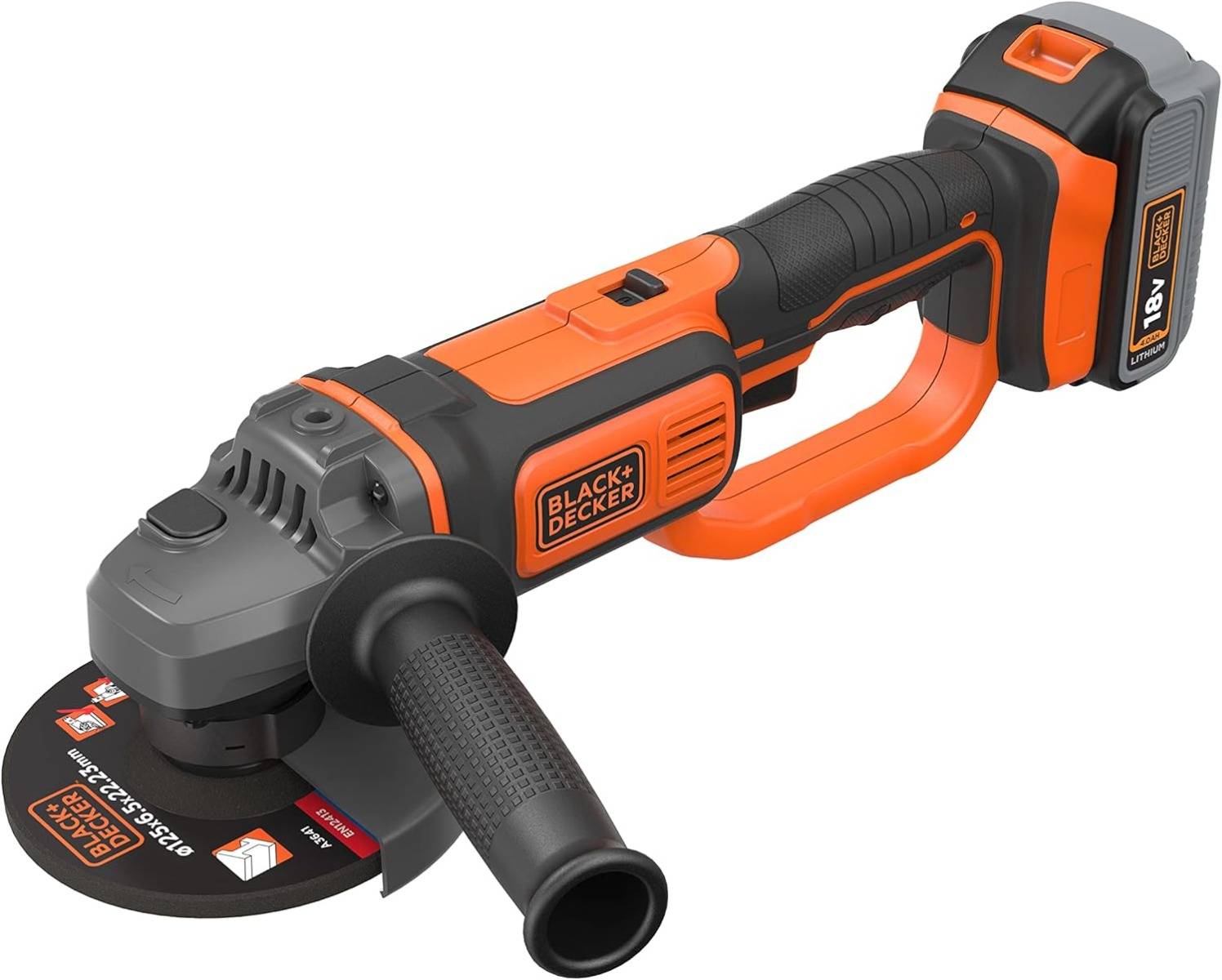 Black & Decker - Meuleuse d'angle sans fil 18V - BLACK+DECKER - avec 1 batterie 18 V 4,0 Ah + 5 disques - sac de transport - BCG720M1A5-QW - Imagen 2