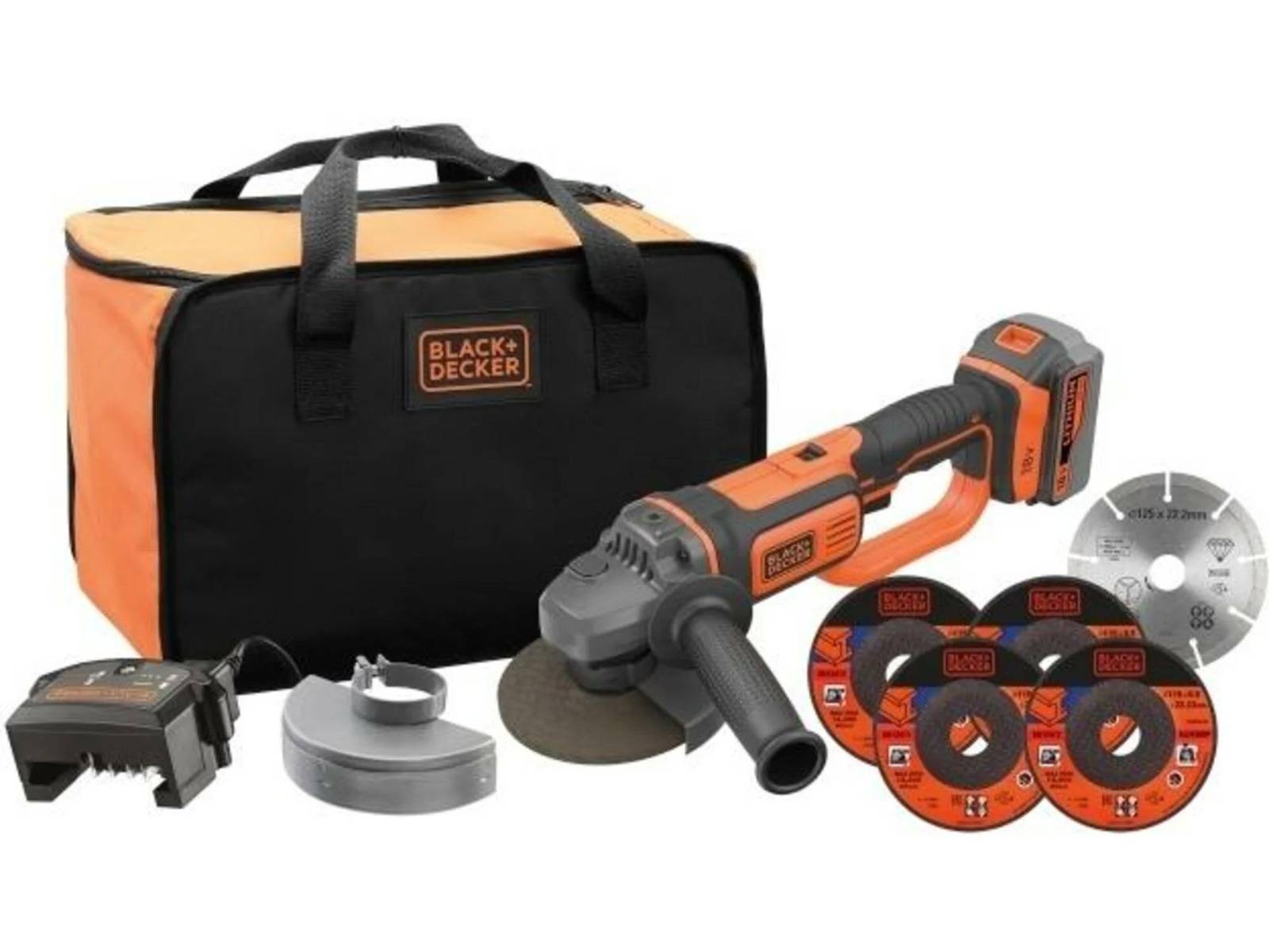Black & Decker - Meuleuse d'angle sans fil 18V - BLACK+DECKER - avec 1 batterie 18 V 4,0 Ah + 5 disques - sac de transport - BCG720M1A5-QW - Imagen 1