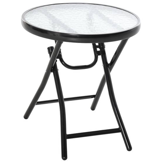 Table d'appoint pliante métal verre pour extérieur boucle sécurité 45x50cm noir - ComfortXL Outdoor Living - Image 2
