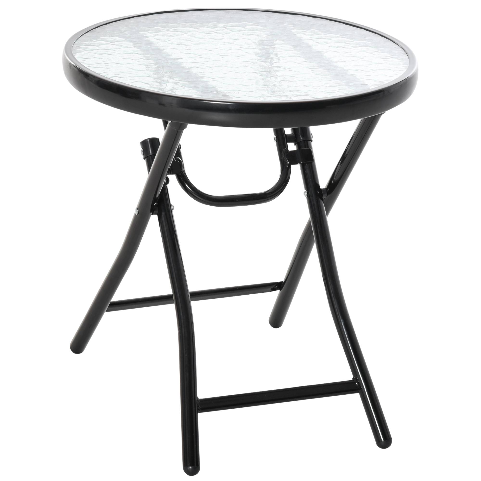 Table d'appoint pliante métal verre pour extérieur boucle sécurité 45x50cm noir - ComfortXL Outdoor Living - Image 2