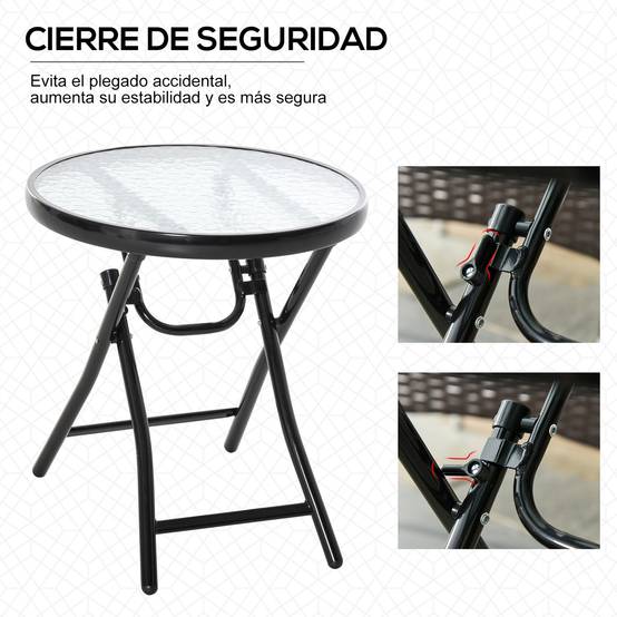 Table d'appoint pliante métal verre pour extérieur boucle sécurité 45x50cm noir - ComfortXL Outdoor Living - Image 7