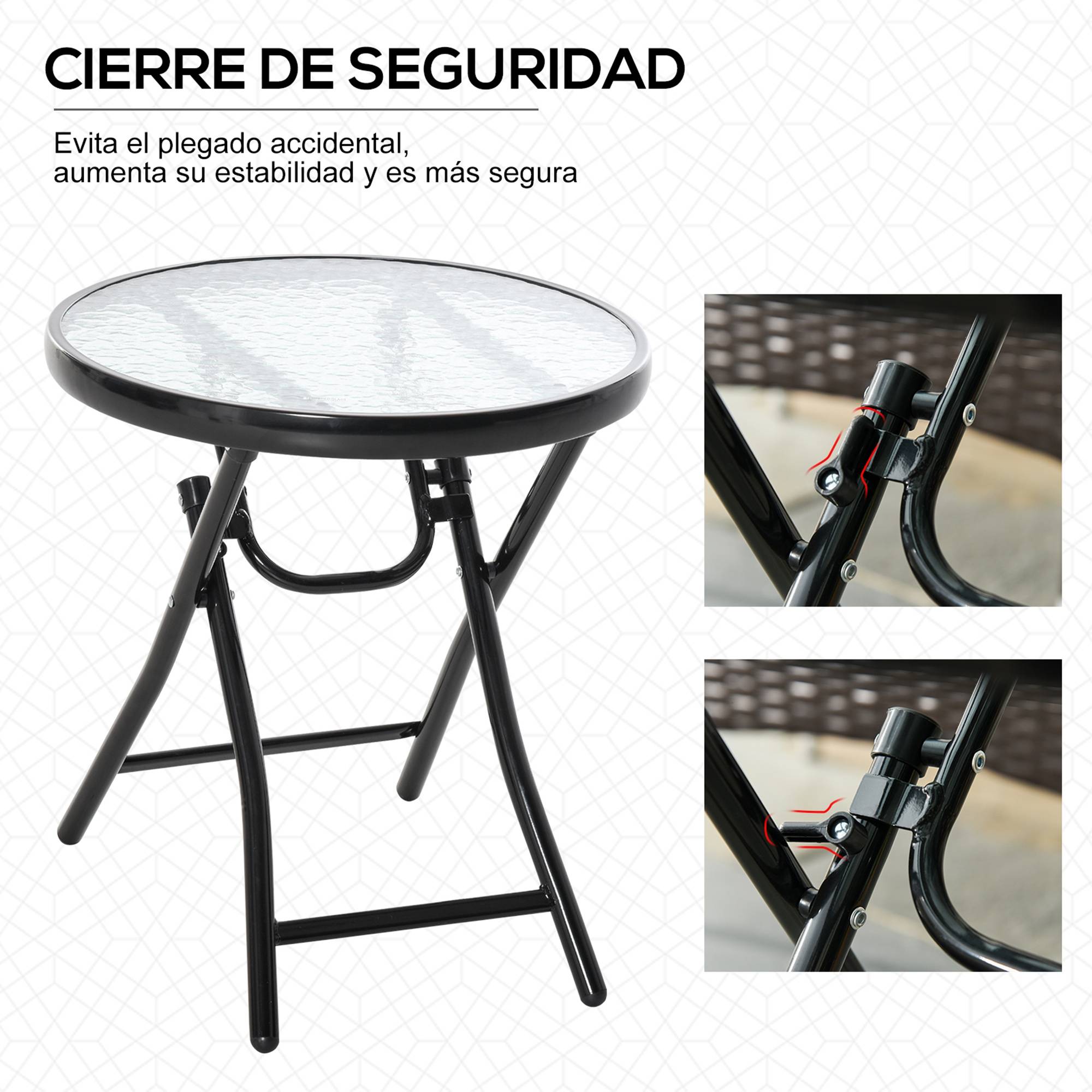 Table d'appoint pliante métal verre pour extérieur boucle sécurité 45x50cm noir - ComfortXL Outdoor Living - Image 7