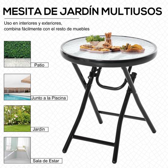 Table d'appoint pliante métal verre pour extérieur boucle sécurité 45x50cm noir - ComfortXL Outdoor Living - Image 6