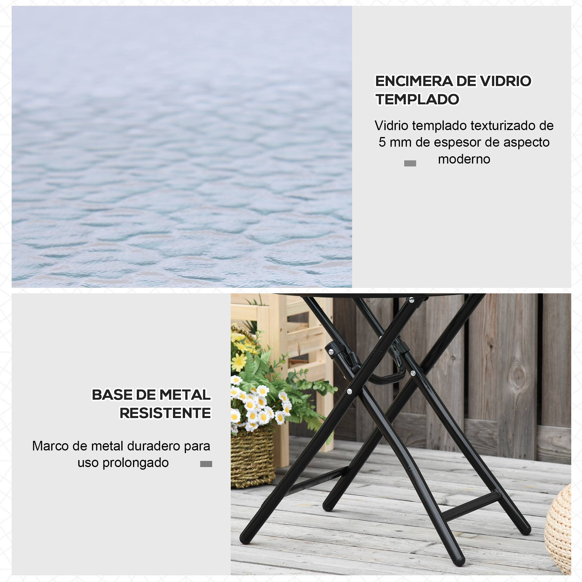 Table d'appoint pliante métal verre pour extérieur boucle sécurité 45x50cm noir - ComfortXL Outdoor Living - Image 9