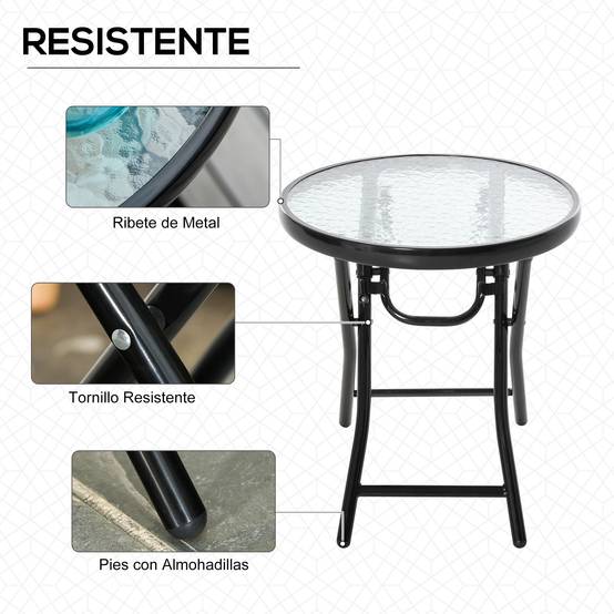 Table d'appoint pliante métal verre pour extérieur boucle sécurité 45x50cm noir - ComfortXL Outdoor Living - Image 8